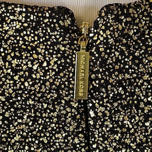 MICHAEL Michael Kors Dress Metallic Gold Flounce Ruffle Cap Sleeve Fit & Flare M - Picture 6 of 15